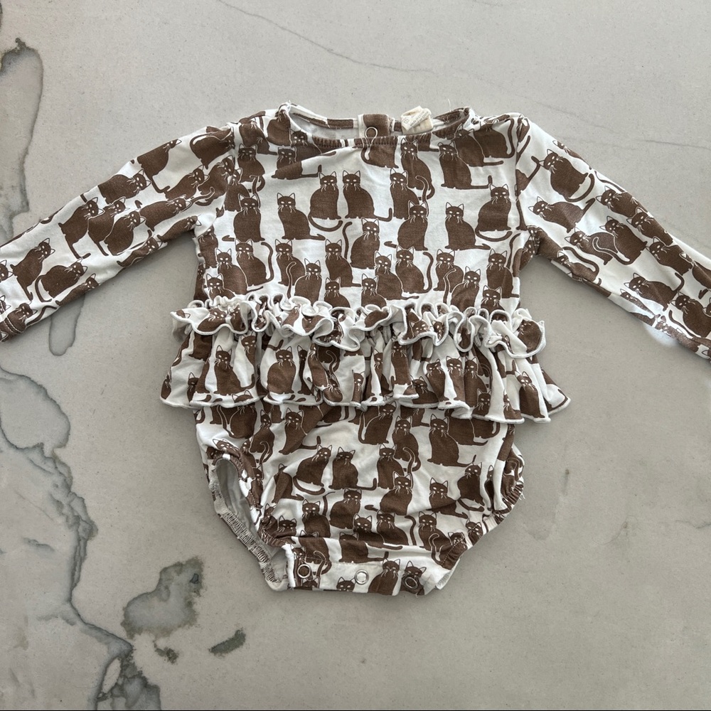 Kate Quinn Ruffle Long Sleeve Onesie Cat Print